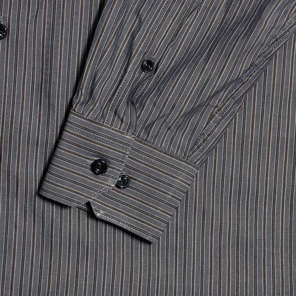 Hart Shaffner Marx Button Up Shirt Men's M Gray Striped 100% Cotton - Picture 9 of 12